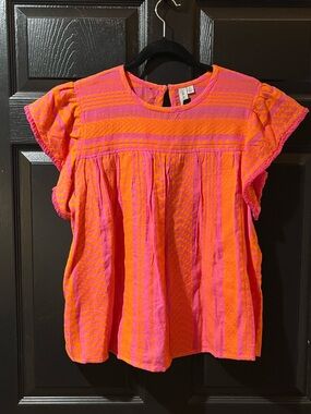 Grace + Karma Fringe Ruffle Sleeve Boho Blouse